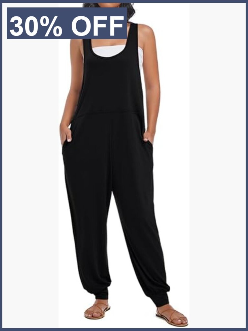 Relaxed Black Womens Jumpsuit - Casual Scoop Neck Romper